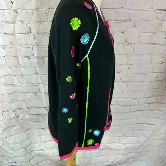 vintage terazzo cardigan sweater neon sequins large - Picture 2 of 7